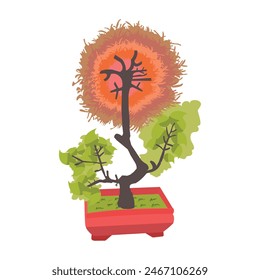 Bonsai tree. Illustration of a bonsai tree. Cartoon of a bonsai sunflower tree. Design elements of nature illustration in cartoon style