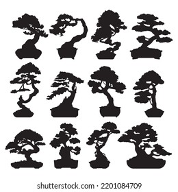 Bonsai tree illustration stencil template bundle isolated on white background svg