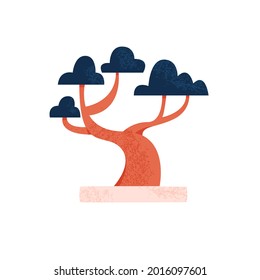 Bonsai tree isolated vector illustration. Asian traditional mini plant pot design element. 