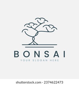 bonsai tree line art logo vector illustration template design, icon symbol japanese tree