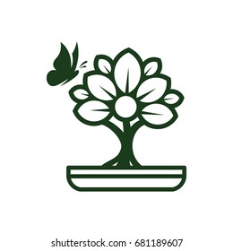 Bonsai Tree Line Art - Vector Illustration