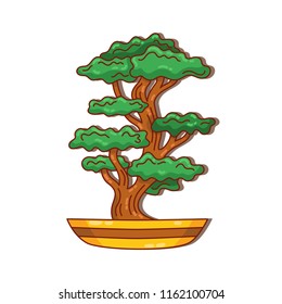 bonsai tree line doodle colorful cute vector icon