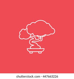 Bonsai Tree Line Icon On Red Background
