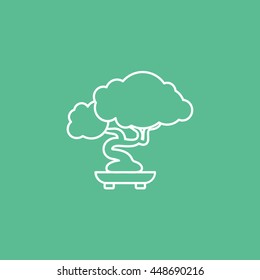 Bonsai Tree Line Icon On Green Background