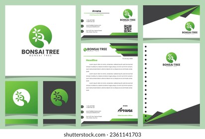 bonsai tree logo design with circle and negative space concept ideas