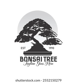 Bonsai Tree Logo Design Inspiration. Vintage vector illustration of aesthetic bonsai