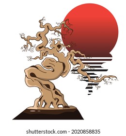 Bonsai tree logo design, plant silhouette icon on a white background.