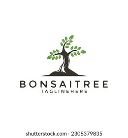 Bonsai Tree logo design silhouette icon vector
