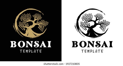 Bonsai tree logo design template inspiration