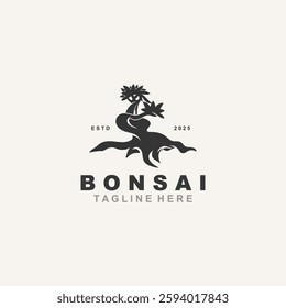 Bonsai Tree Logo Design template. vintage  illustration of aesthetic bonsai plants culture