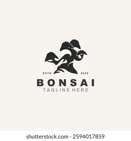 Bonsai Tree Logo Design template. vintage  illustration of aesthetic bonsai plants culture