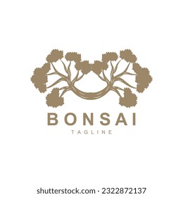 Bonsai Tree Logo. Simple Minimalist Silhouette Design, Plant Vector, Icon Illustration Element
