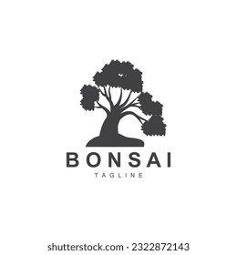 Bonsai Tree Logo. Simple Minimalist Silhouette Design, Plant Vector, Icon Illustration Element