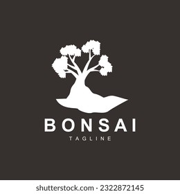 Logo del árbol Bonsai. Diseño simple de silueta minimalista, vector de planta, elemento de ilustración de iconos
