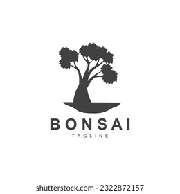 Bonsai Tree Logo. Simple Minimalist Silhouette Design, Plant Vector, Icon Illustration Element