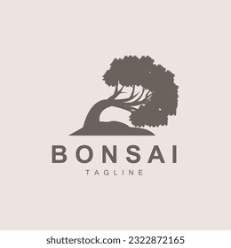 Bonsai Tree Logo. Simple Minimalist Silhouette Design, Plant Vector, Icon Illustration Element