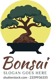 Bonsai Tree Logo Vector. Illustration of Bonsai Logo Design Template Tree Vector In Flat Design Style