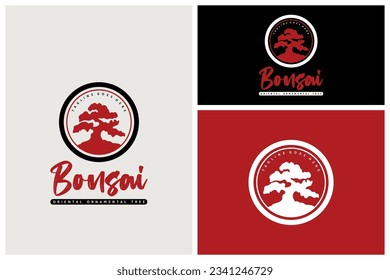 Bonsai Tree Logo Vector Silhouette For Medal Emblem Badge Symbol