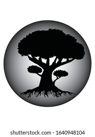 bonsai tree logo in white black circle