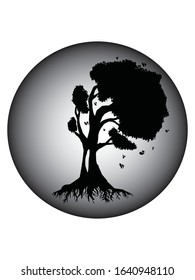 bonsai tree logo in white black circle