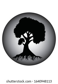 bonsai tree logo in white black circle