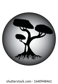 bonsai tree logo in white black circle