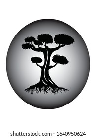bonsai tree logo in white black circle