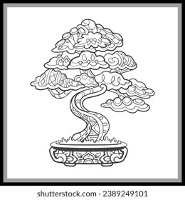 Bonsai tree mandala arts isolated on black background.