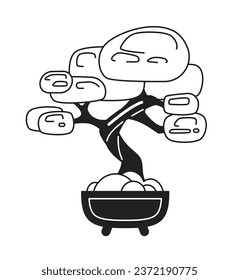 Bonsai tree monochrome flat vector object. Decorative japanese tree in pot. Editable black and white thin line icon. Simple cartoon clip art spot illustration for web graphic design