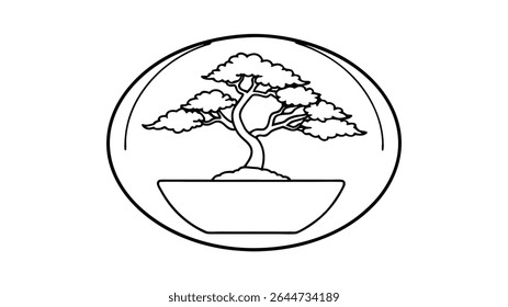 Bonsai Tree Outline in Round Pot.