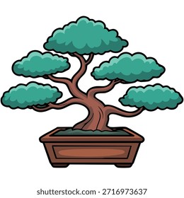 Bonsai-Baumperspektivansicht, einzelne Vektorgrafik auf weißem Hintergrund
