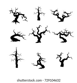 bonsai tree ,plant silhouette icons on white background.