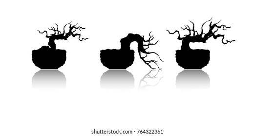 bonsai tree ,plant silhouette icons on white background.   