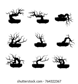 bonsai tree ,plant silhouette icons on white background.   