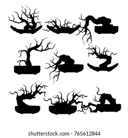 bonsai tree ,plant silhouette icons on white background