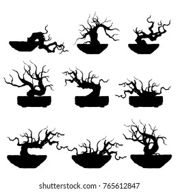 bonsai tree ,plant silhouette icons on white background