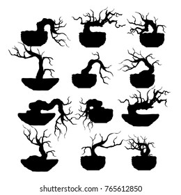 bonsai tree ,plant silhouette icons on white background