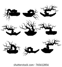 bonsai tree ,plant silhouette icons on white background