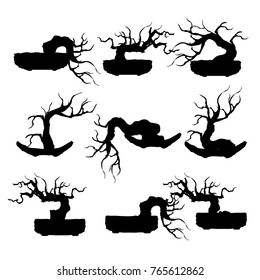 bonsai tree ,plant silhouette icons on white background