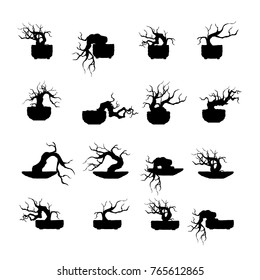 bonsai tree ,plant silhouette icons on white background