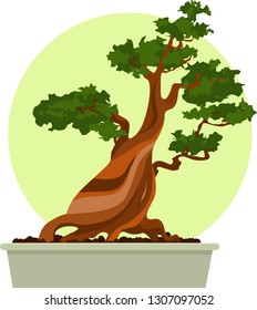 Bonsai tree in a pot, EPS 8 vector illustration