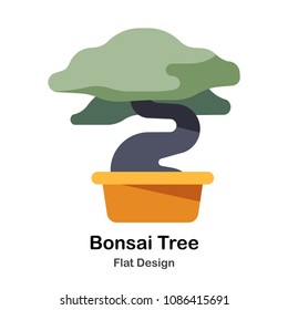 Bonsai tree in the pot flat illustration