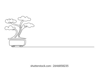 Árvore de Bonsai em Pot Line Art, Arte de linha de árvore de Bonsai minimalista,