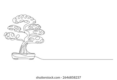 Árvore de Bonsai em Pot Line Art, Arte de linha de árvore de Bonsai minimalista,