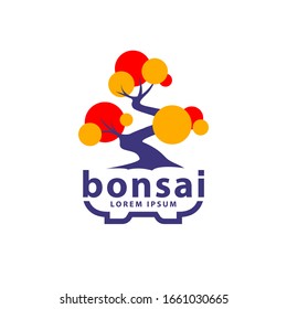 Bonsai tree and bonsai pot logo concept. Abstract autumn tree icon for Moyogi Bonsai style illustration.