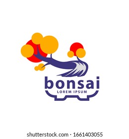 Bonsai tree and bonsai pot logo concept. Abstract autumn tree icon for Sharimiki Bonsai style illustration.