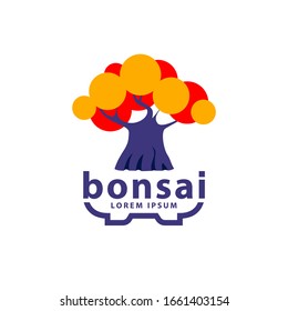 Bonsai tree and bonsai pot logo concept. Abstract autumn tree icon for Hokidachi Bonsai style illustration.