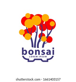 Bonsai tree and bonsai pot logo concept. Abstract autumn tree icon for Yose-ue Bonsai style illustration.