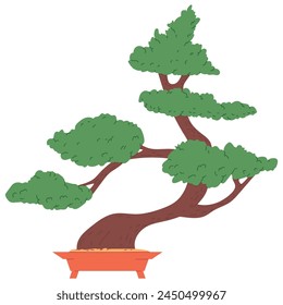 Bonsai tree in pot vector cartoon illustration isolated on a white background.