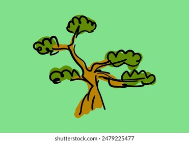 bonsai tree in pot vector illustration in hand draw style.